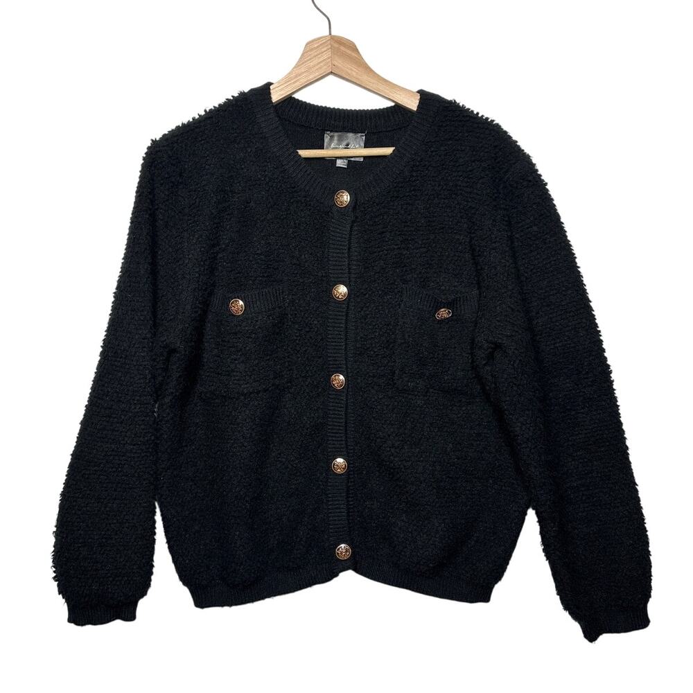 Line & Dot Khloe Bouclé Cardigan Jacket Sweater Black Gold Button Knit Sz L